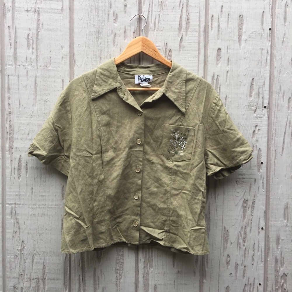 Vintage embroidered boxy linen blouse top shirt